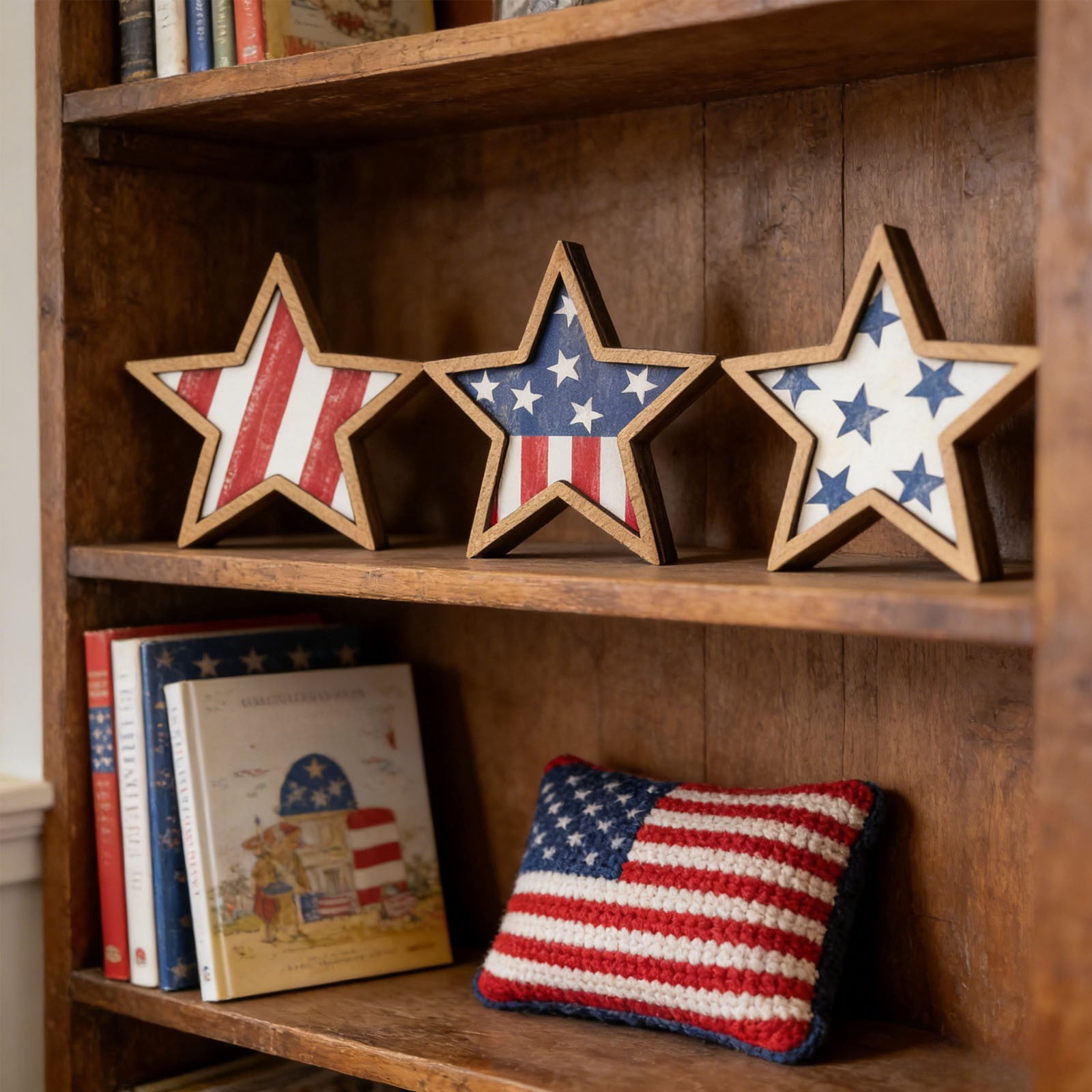 Bwomeauty Holiday Gifts, Patriotic Wooden Star Decor Set Of 3 Layered ...