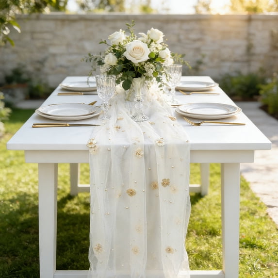 Bwomeauty Home Decor, Embroidered Net Fabric Tablecloth Sheer Fabric With Embroidered Patterns Wedding And Birthday Tablecloth, Family Gifts, 1pc