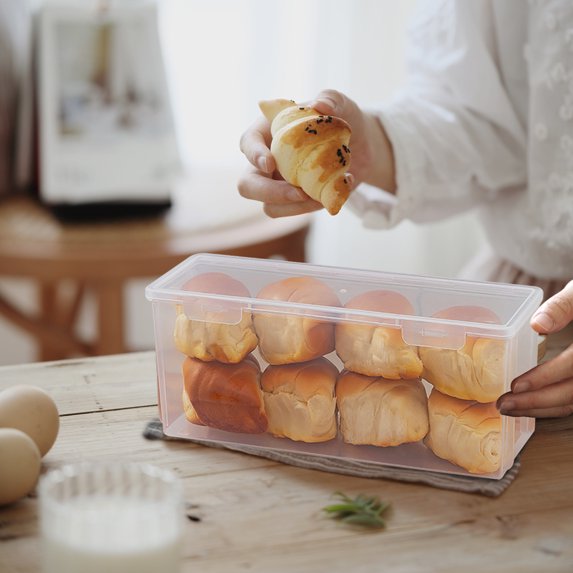 Bwomeauty Kitchen Storage, Airtight Bread Storage Containers Plastic Reusable Loaf Cake Clear Bread Dispenser Fresh Bread Organizer Bin, Mens Gifts, 11x4x5inch