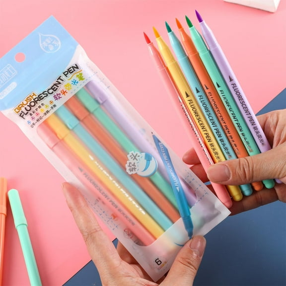 Bwomeauty Office Products, Six Pack Soft Headed Fluorescent Pen Label Pen, Colored Small Fresh Candy Color Marker Pen, Student Office Use 10ml, Holiday Gifts
