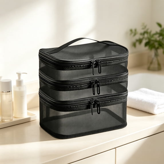 Bwomeauty Travel Accessories, 1Pcs Three Layered Large Capacity Storage Bag Portable Toiletries Bag Large Capacity Makeup Bag Travel Storage Bag Three Layered Pencil Case, Holiday Gifts
