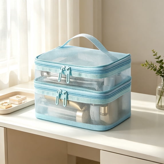 Bwomeauty Travel Storage, 1Pcs Two Layered Large Capacity Storage Bag Portable Toiletries Bag Large Capacity Makeup Bag Travel Storage Bag Two Layered Pencil Case, Holiday Gifts