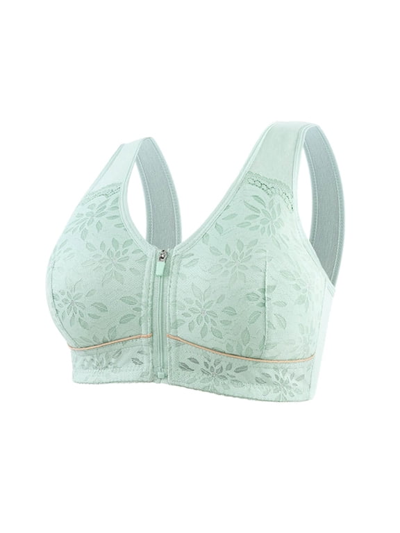 Zip Front Closure for Senior No Underwire Lace Wireless Push Up Bralettes Comfortable Everyday Bra, Size 44/100