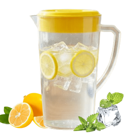Bxaolu 0.6-Gallon Slim Plastic Pitcher with Lid – Clear Water Jug with Spout, Iced Tea Pitcher for Fridge, Dishwasher/Freezer Safe, BPA & Phthalate Free – Yellow
