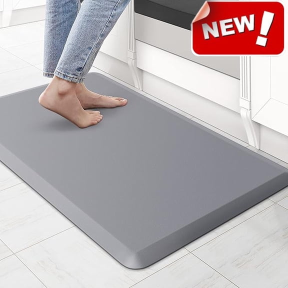 Bxaolu 1/2 Inch Thick Kitchen Mats for Floor, Kitchen Rug for Standing Desk, Non-Slip, Thicker, Stain Resistant, Comfort Anti Fatigue Floor Mat for Home, Kitchen, Office - (Light Gray,17.3" x 28")