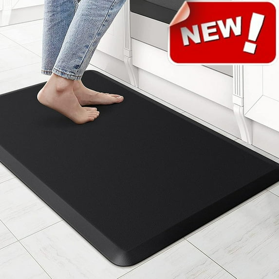 Bxaolu 1/2 Inch Thick Kitchen Mats for Floor, Kitchen Rug for Standing Desk, Non-Slip, Thicker, Stain Resistant, Comfort Anti Fatigue Floor Mat for Home, Kitchen, Office - (Black,17.3" x 28")