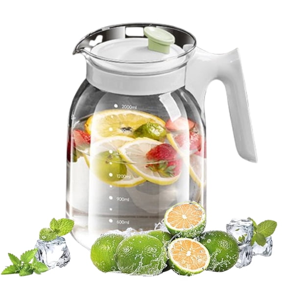 Bxaolu 1 Pack 2 Liters/68 oz Glass Pitcher with Lid and Handle for Fridge, Iced Tea and Coffee Carafe Beverage Serveware, Heat Resistant Water Jug for Hot/Cold Drinks and Milk, Green