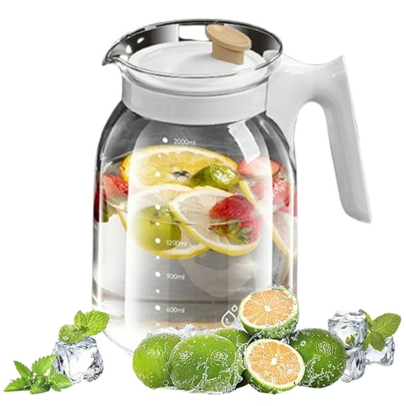 Bxaolu 1 Pack 2 Liters/68 oz Glass Pitcher with Lid and Handle for Fridge, Iced Tea and Coffee Carafe Beverage Serveware, Heat Resistant Water Jug for Hot/Cold Drinks and Milk, Khaki