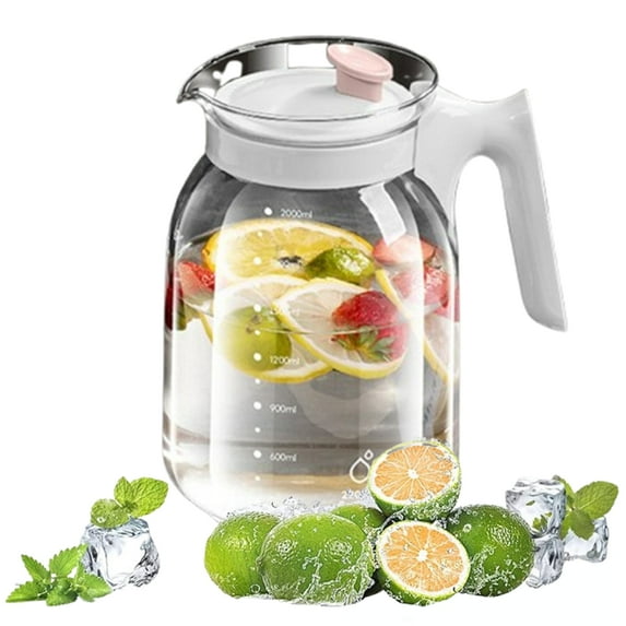 Bxaolu 1 Pack 2 Liters/68 oz Glass Pitcher with Lid and Handle for Fridge, Iced Tea and Coffee Carafe Beverage Serveware, Heat Resistant Water Jug for Hot/Cold Drinks and Milk, Pink