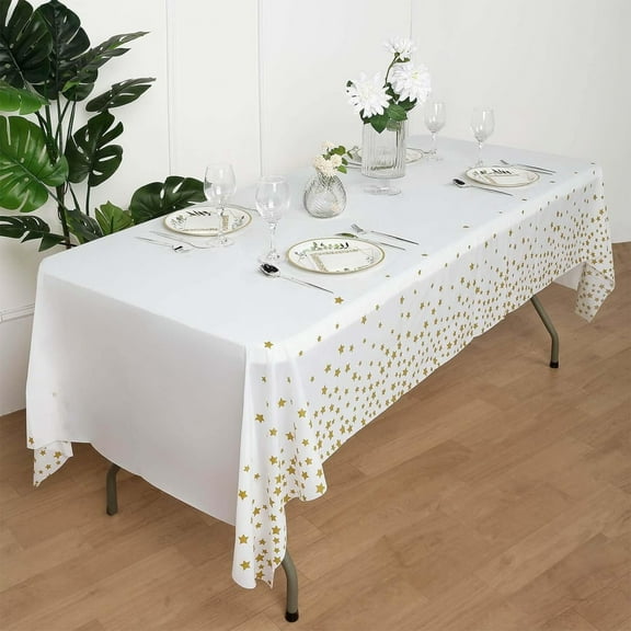 Bxaolu 1 Pack Christmas Snowflake Tablecloth Disposable Plastic Tablecloth Table Cover for Christmas Party Decoration Supplies 54 x 108 Inches (Star)