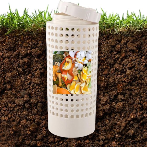 Bxaolu 1 Pack Inground Composter, Outdoor Farm Compost Bin with Lid for Raised Garden Beds, Reducing Food Waste Composting Systems - White