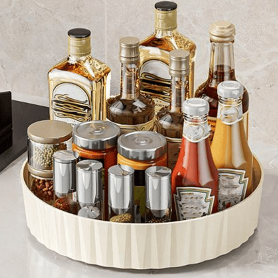 Bxaolu 1 Pack Lazy Susan Organizer Turntable for Cabinet, Pantry Organizers and Storage, Rotating Condiment Organizer for Kitchen, Table Top, Fridge, Countertop, Spice Organization, 8.25", Beige