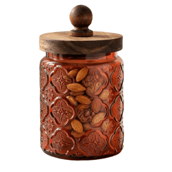 Bxaolu 1 Pcs 24oz Vintage Glass Jar with Lids Colored Glass Canisters Jars with Airtight Wooden Lids for Kitchen Counter Flour Sugar Cookie Coffee Tea Storage Containers
