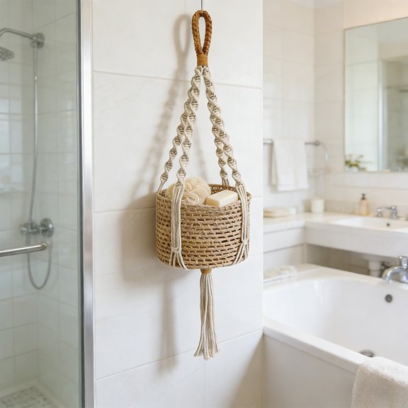 Bxaolu 1 Pieces Macrame Hanging Fruit Basket Wall Hanging Potato Onion and Fruit Boho Fruit Holder Net for Kitchen Home Decor