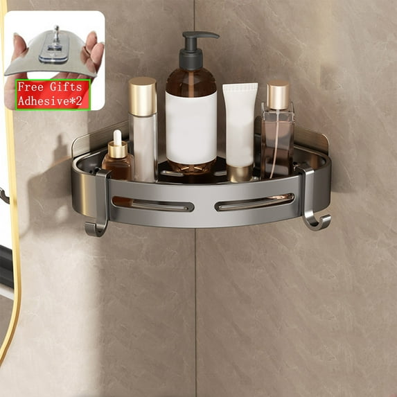 Bxaolu 1-Tier Corner Shower Shelf No Drilling Bathroom Shelves Shower Caddies Adhesive Bath Corner Shelf Wall Mounted Bathroom Shower Caddy Organizer - Grey