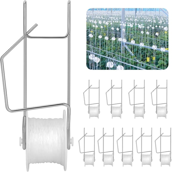 Bxaolu 10 Pack Tomato Roller Hooks with 49.2FT String,Tomato Roller Hooks for Greenhouse,Plant,Flower Vine Crop Trellis Kits