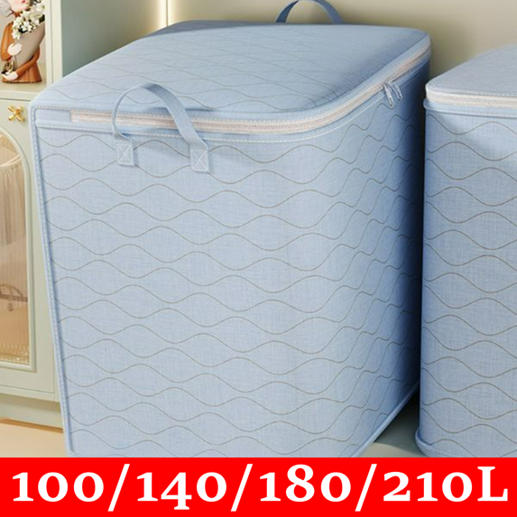Bxaolu 100L Extra Large Blanket Storage Bags Breathable Clothes Storage Containers for Comforter Bedding Pillow Sheet Sweater, Reinforced Handles (Blue, 1PACK)