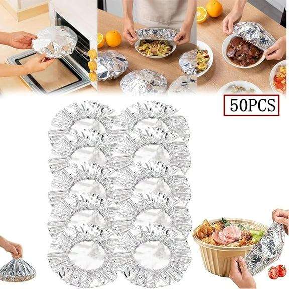Bxaolu 100pcs Reusable Aluminum Foil Heat Lid, Kitchen Insulation Cover, Fruit Cling Wrap, Aluminum Foil Food Wrap