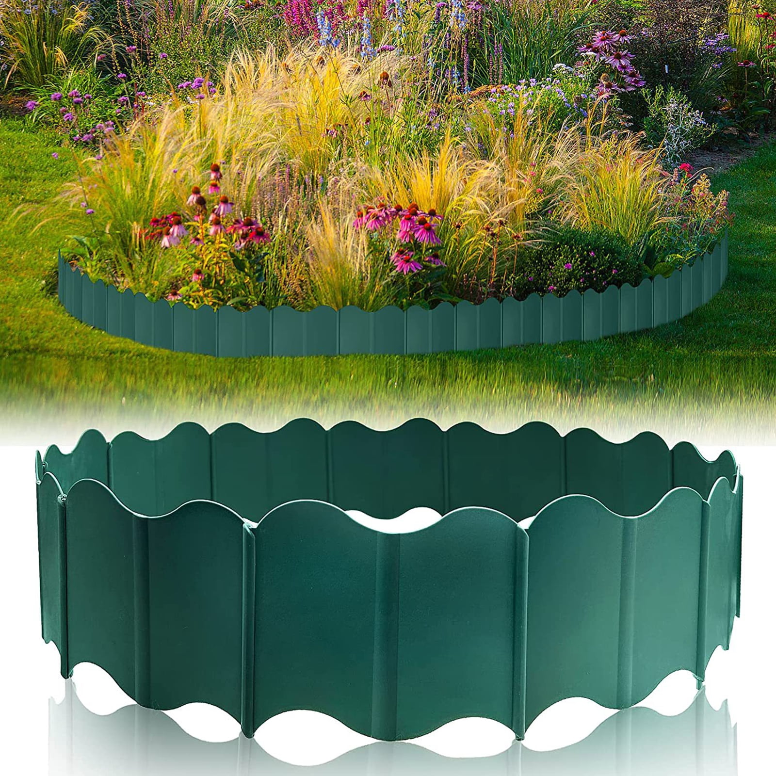 Bxaolu 10Pcs Garden Edging Border, 4.9Ft Plastic No Dig Landscape Borders, 5.5" Tall Interlock Decorative Gardens Fences Edging, Flexible Lawn Flower Bed Border, for DIY Patio Walkway Yard