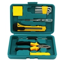 Bxaolu 11pc Green Men Compact Crafts & Home DIY Repair Hand Tool Kit Set with Pliers, Cutters and Precision Screwdrivers for Dad, 1Pack