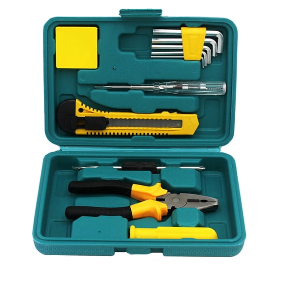 Bxaolu 11pc Green Men Compact Crafts & Home DIY Repair Hand Tool Kit Set with Pliers, Cutters and Precision Screwdrivers for Dad, 1Pack