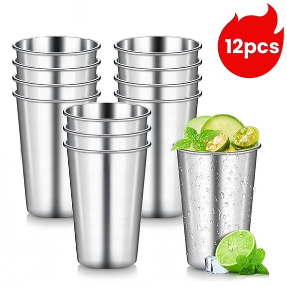 Bxaolu 12 Ounce Stainless Steel Pint Cups, 12 Pack 350ml 304 Steel Cup, Stackable&nbsp;Metal Drinking Glasses, Durable&nbsp;Shatterproof Cup for Home, Outdoor, Camping, Hiking