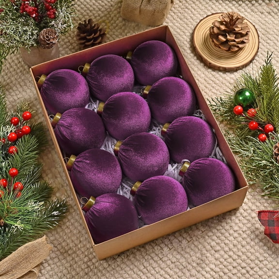 Bxaolu 12 Pcs Velvet Christmas Balls Bulk Flocked Christmas Tree Ball Ornaments Plastic Xmas Decorative Hanging Ornaments Christmas Tree Decor (Wine Red,3.15 Inch)