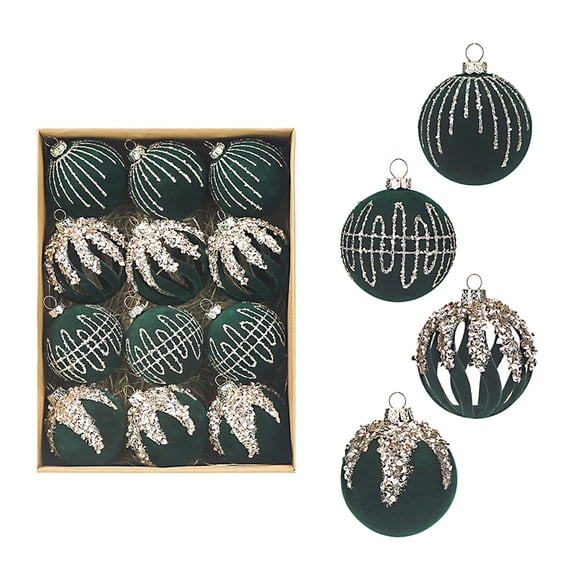 Bxaolu 12 Pieces Velvet Christmas Ball Ornaments Christmas Decorations Hanging Plastic Balls for Xmas Trees Wedding Party Holiday Decorations(2.4 Inch, Green)