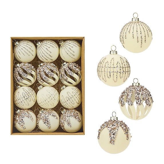 Bxaolu 12 Pieces Velvet Christmas Ball Ornaments Christmas Decorations Hanging Plastic Balls for Xmas Trees Wedding Party Holiday Decorations(2.4 Inch, White)