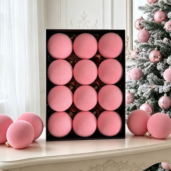 Bxaolu 12Pcs Velvet Christmas Decorations Balls, Christmas Ornaments for Xmas Tree Decor, Flocked Ball for Family Holiday Party Hanging Decoration