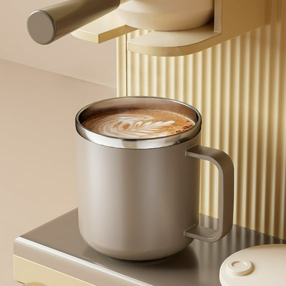 Bxaolu 13.5oz Stainless Steel Coffee Mug with Handle, Double Wall Vacuum Travel Mug, Thermal Cup with Lid, Khaki(400ml)