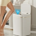 thumbnail image 1 of Bxaolu 13 Liter/3.4 Gallon Touchless Rectangular Motion Sensor Trash Can, Plastic Garbage Can with Lid, Small Wastebasket for Living Room, Kitchen, Bathroom - White Gold, 1 of 9