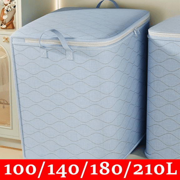 Bxaolu 140L Extra Large Blanket Storage Bags Breathable Clothes Storage Containers for Comforter Bedding Pillow Sheet Sweater, Reinforced Handles (Blue, 1PACK)