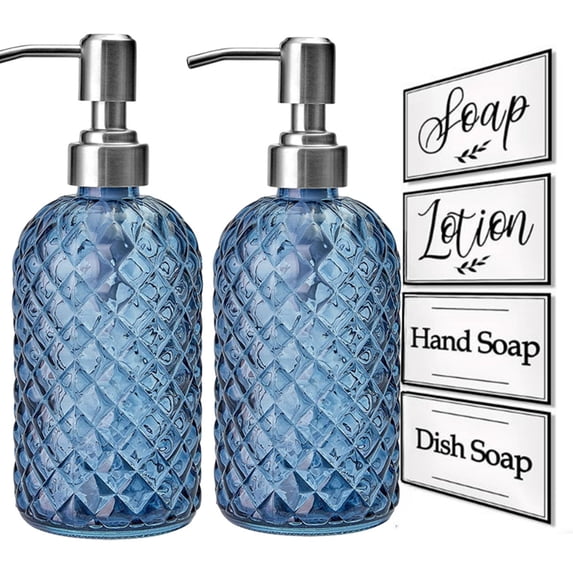 Bxaolu 15 oz Clear Glass Soap Dispenser with Plastic Pump, Glass Bottle for Lotion Body Oil, 450ml Hand and Dish Soap Dispensers for Bathroom Kitchen - 2 Pack