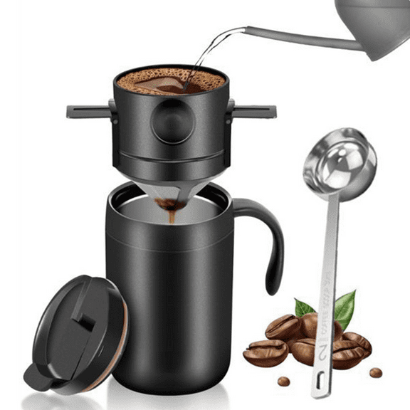 Bxaolu 16oz Camping Coffee Maker Pour Over Coffee Maker Set,Camp Pour Over Set,Portable Coffee Kit for Travel, Camping, Offices, Backpacking, Black