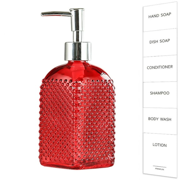 Bxaolu 17Oz Clear Glass Soap Dispenser with Rust Proof Pump, Refillable Hand soap Dispenser for Kitchen, Premium Bathroom Soap Dispenser for Dish Soap, Hand Soap, Lotion(Red, 1Pack)