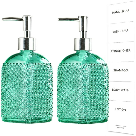 Bxaolu 17Oz Clear Glass Soap Dispenser with Rust Proof Pump, Refillable Hand soap Dispenser for Kitchen, Premium Bathroom Soap Dispenser for Dish Soap, Hand Soap, Lotion(Green, 1Pack)
