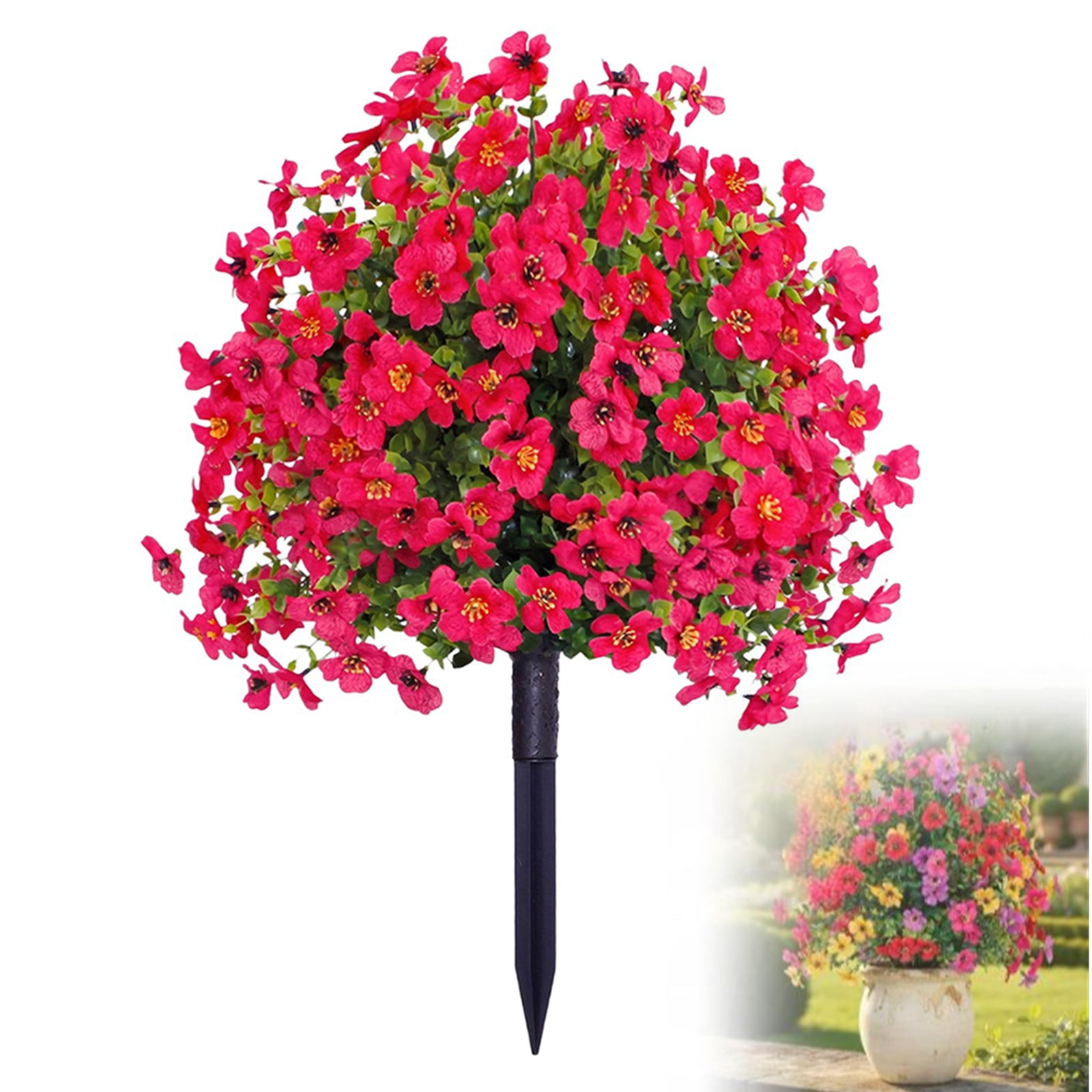 Bxaolu 1Pack Artificial Outdoor Flowers: 23" Artificial Flowers for Outdoors - Waterproof Faux Flower Garden Stakes - Summer Spring Decor for Yard Lawn Patio Walkway Porch Home, Hot Pink