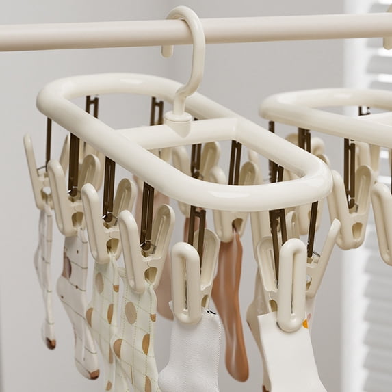 Bxaolu 1Pack Clothes Drying Racks Foldable Clip Hangers with 12 Drying Clips | Drip Hanger Plastic Clip Hangers Plastic for Underwear Socks Bras Lingerie Hats