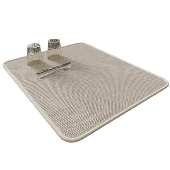 Bxaolu 1Pack Large Dish Drying Mat for Kitchen Counter, 11.8 x 15.75 Inch Microfiber Absorbent Dish Drying Pad, Dishes Drainer Mats for Countertops,Sinks,Draining Racks(Beige)