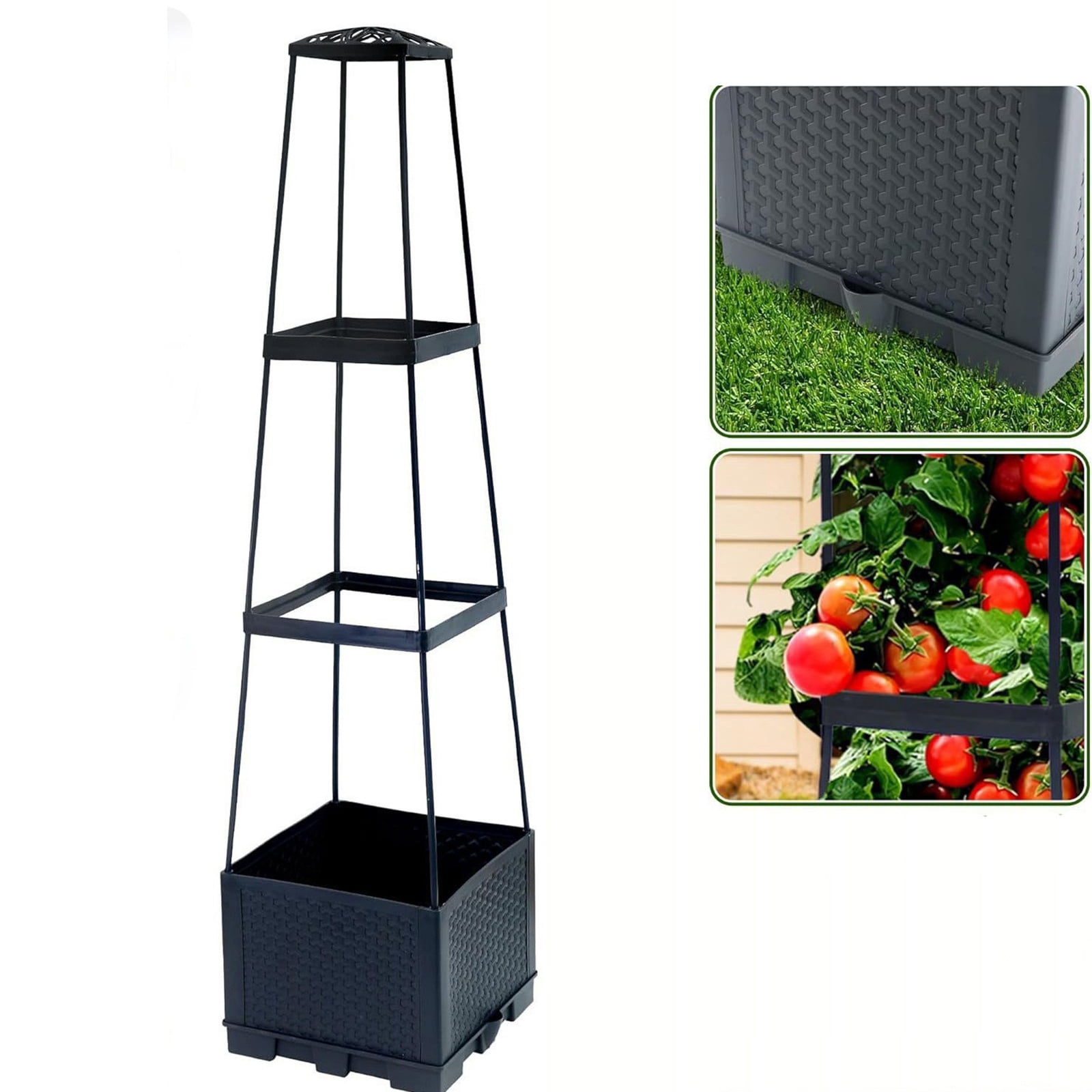 Bxaolu 1Pack Raised Garden Bed Planter Box with Trellis, 45” Tomato Cage Planter Raised Garden Bed with Trellis for Climbing Vegetables Plants Tomato Cage Self-Watering, Indoor Outdoor Use,Black