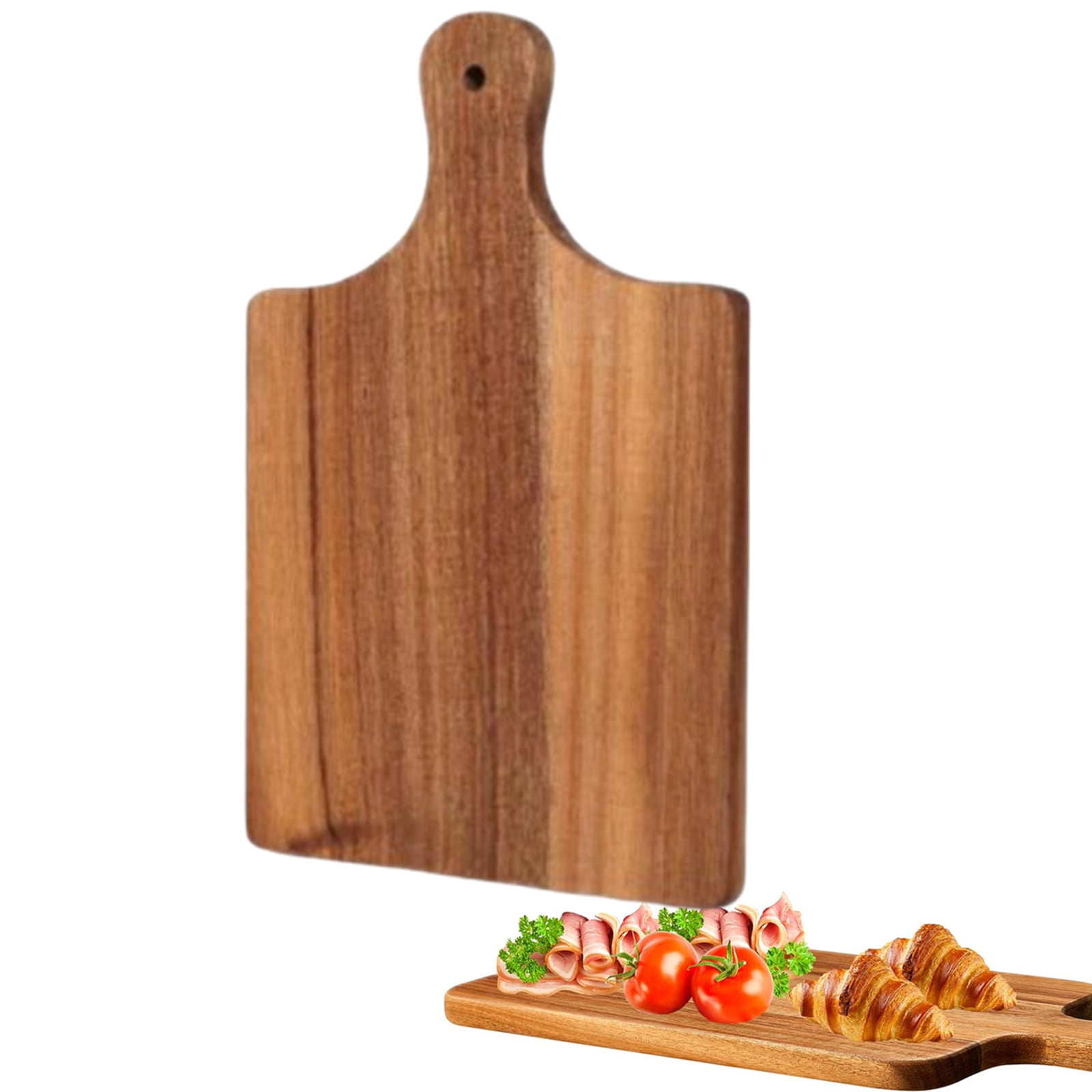 Bxaolu 1Pc Wood Cutting Board with Handle 11.4 x 7.8 Inch Acacia Wooden Serving Kitchen Chopping Boards for Pizza, Bread, Cheese, Charcuterie, Fruit, Vegetables(Brown)