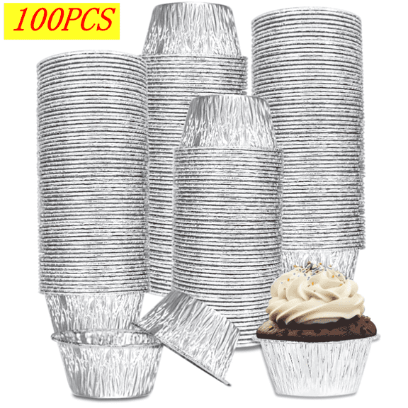 Bxaolu 2.8'' Round Muffin Cups Tin Foil Cupcake Pans Disposable Aluminum, Freezer & Oven Safe Pack of 100