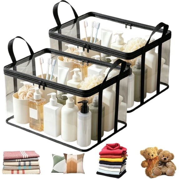 Bxaolu 2 Pack Clear Clothes Storage Bags, Big Plastic Blanket Vinyl Foldable Moving Bags with Zipper, Closet Organizers and Storage Containers for Bedding, Duvet, Pillow