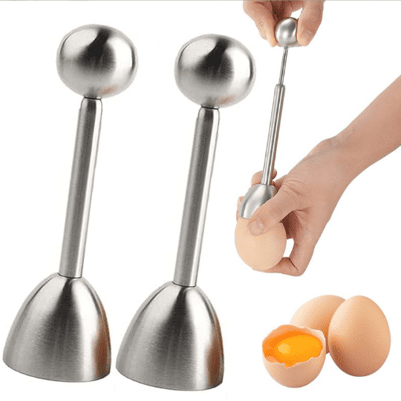 Bxaolu 2 Pack Egg Cracker Topper, Stainless Steel Egg Opener Eggshell Cutter Kitchen Remover Tool for Raw/Soft Hard Boiled Egg