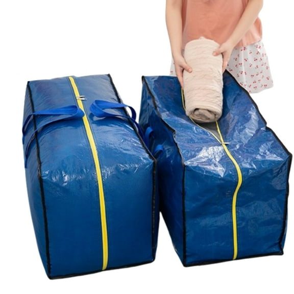 Bxaolu 2 Pack Extra Large Moving Bags with Zippers and Sturdy Carrying Handles, Heavy-Duty Storage Tote Moving Boxes for Space Saving [Blue, 2]