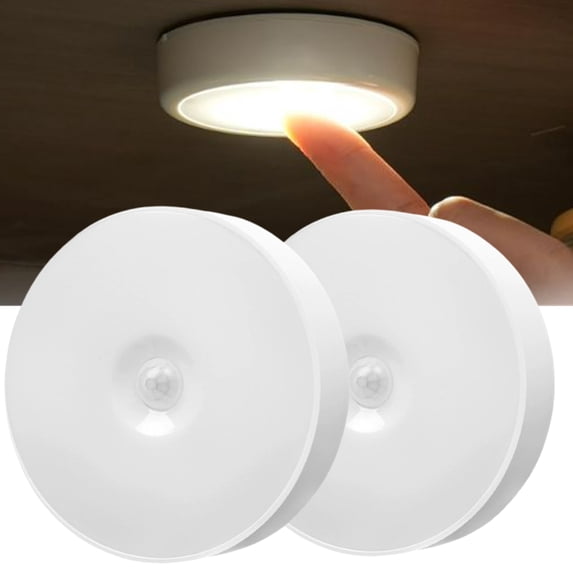Bxaolu 2 Pack Motion Sensor Closet Lights, USB Rechargeable LED Puck Lights, Under Cabinet Lights, Night Lights, Dimmable, 3 Color Temps, Adhesive Stick on for Closet, Stairs, Cabinets