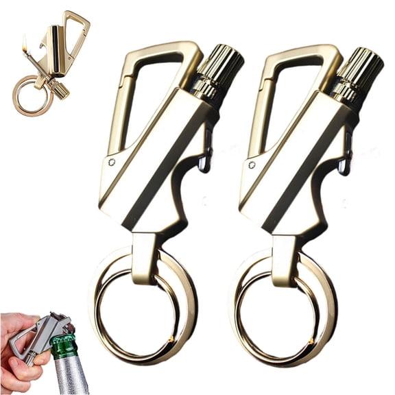 Bxaolu 2 Pack Permanent Match Kerosene Lighter with Multitool Keychain Bottle Opener, Reusable Waterproof Match Strike Anywhere, Flint Fire Starter for Outdoor Survival, Gifts for Men, Gold
