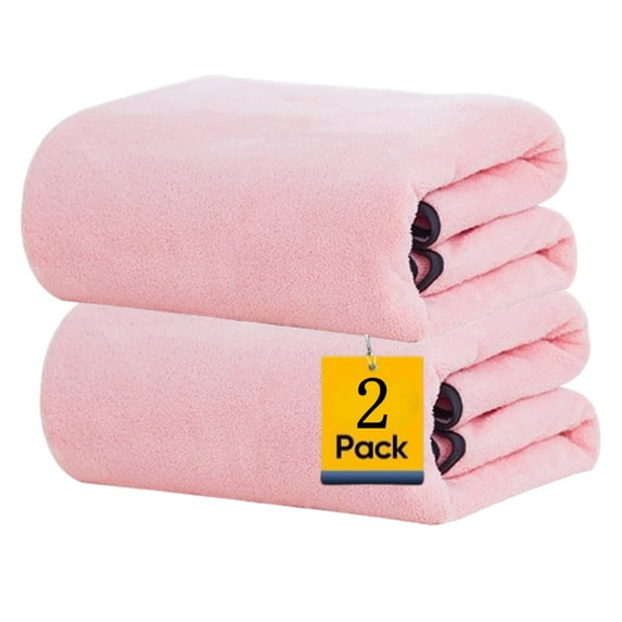 Bxaolu 2 Pack Premium Bath Towels Set, 27" x 55", Microfier Polyester, Lightweight and Highly Absorbent Quick Drying Towels, Perfect for Daily Use, Pink
