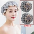 thumbnail image 1 of Bxaolu 2-Pack Reusable Shower Caps - 9.64 Inch Elastic Hair Protector, Waterproof Double Layer for Women - Gray, 1 of 6